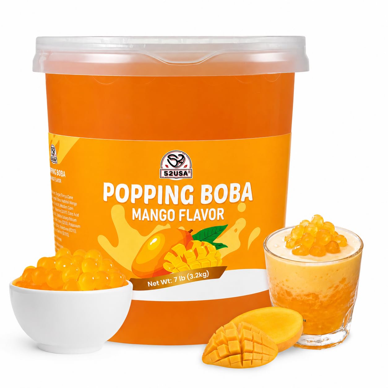 52USA.com vista frontal del envase grande de perlas mango para servicio rápido