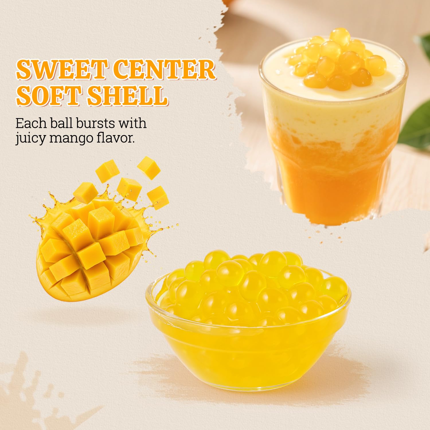 52USA.com perlas de mango servidas en un bubble tea mostrando estallido de sabor