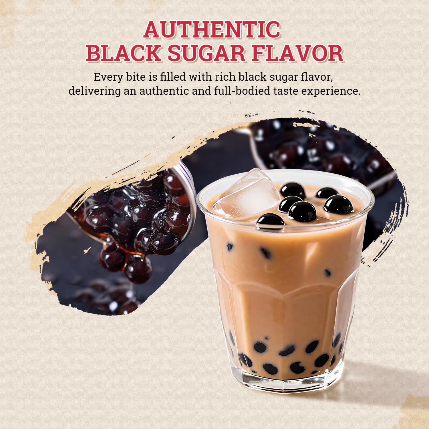 52usa perlas servidas en bubble tea, añade textura y sabor caramelizado