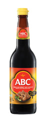 ABC salsa de soja dulce vista frontal y botella elegante, aporta sabor
