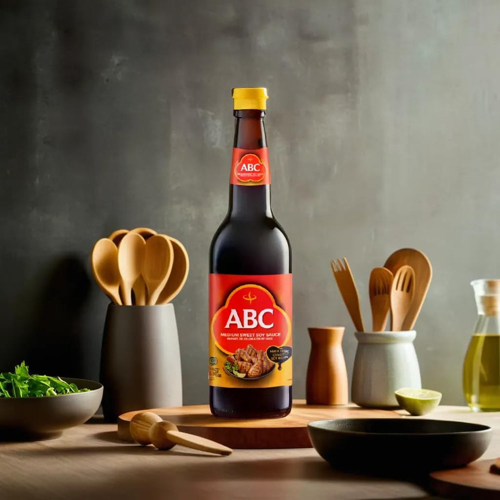 ABC salsa de soja dulce textura espesa goteando, mejora brillo en platos