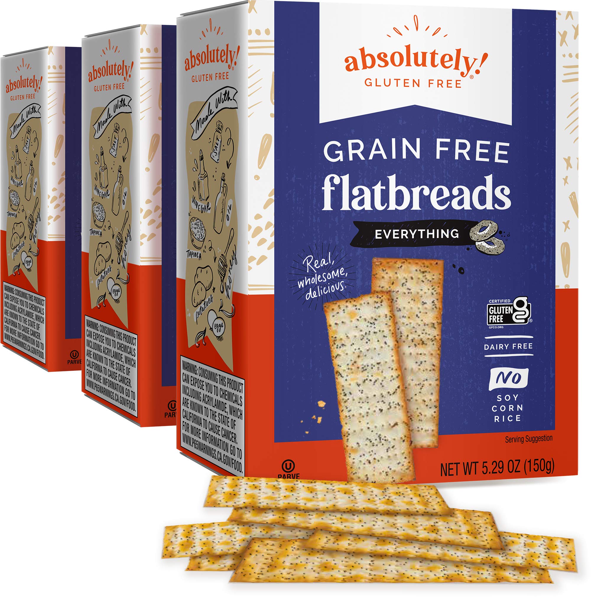 Absolutely flatbread empaque frontal mostrando las tres cajas y conveniencia