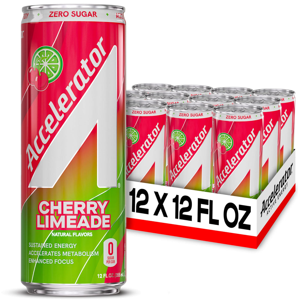 ACCELERATOR lata frontal Cherry Limeade, imagen clara y llamativa beneficio energía