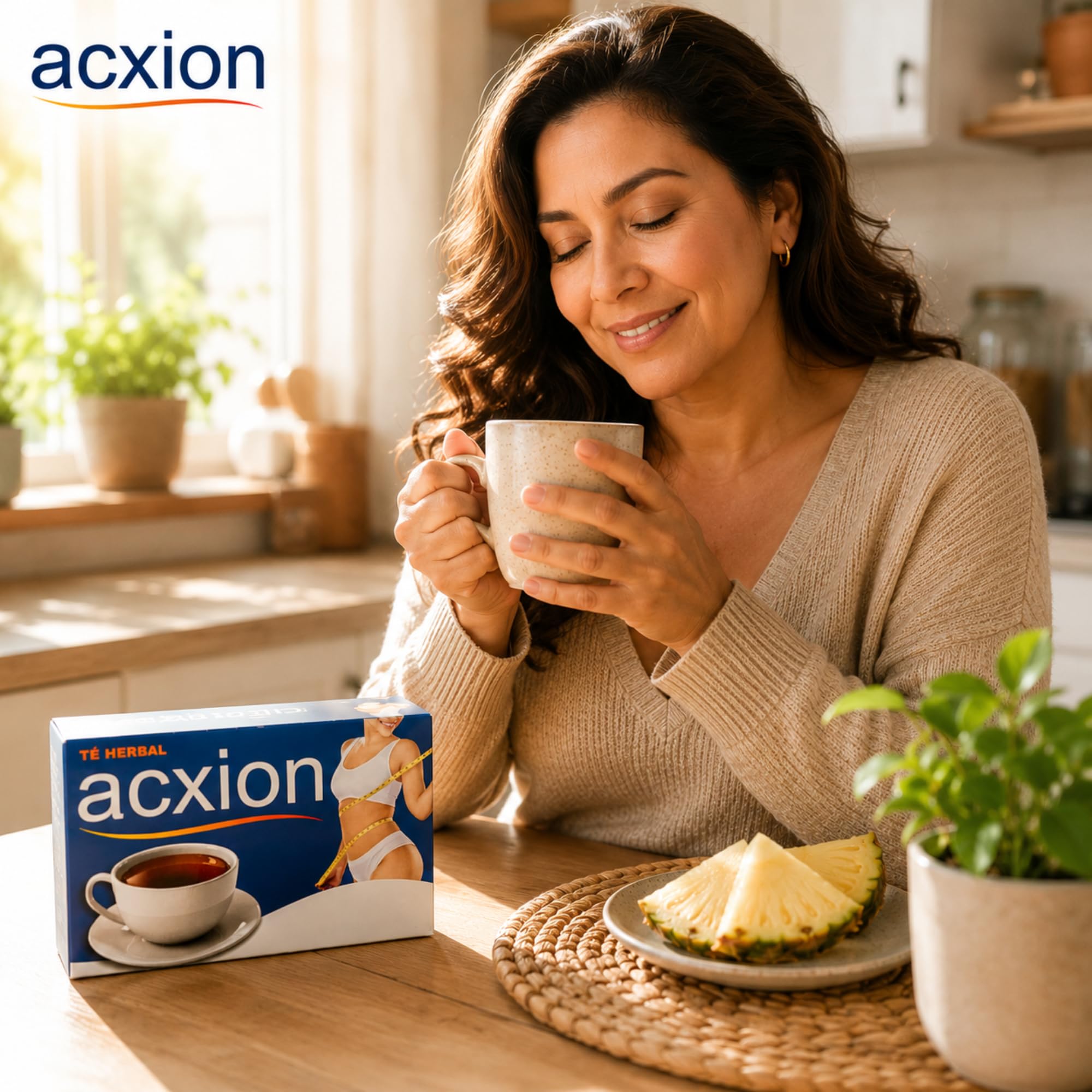 acxion vaso de té helado con hielo y rodaja de piña, opción refrescante veraniega
