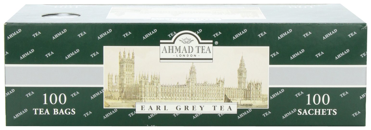 Ahmad Tea embalaje frontal con 100 bolsitas mostrando marca y conservación