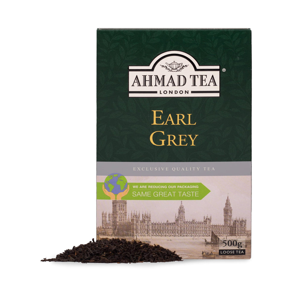 Ahmad Tea hojas sueltas en primer plano, textura y calidad visible