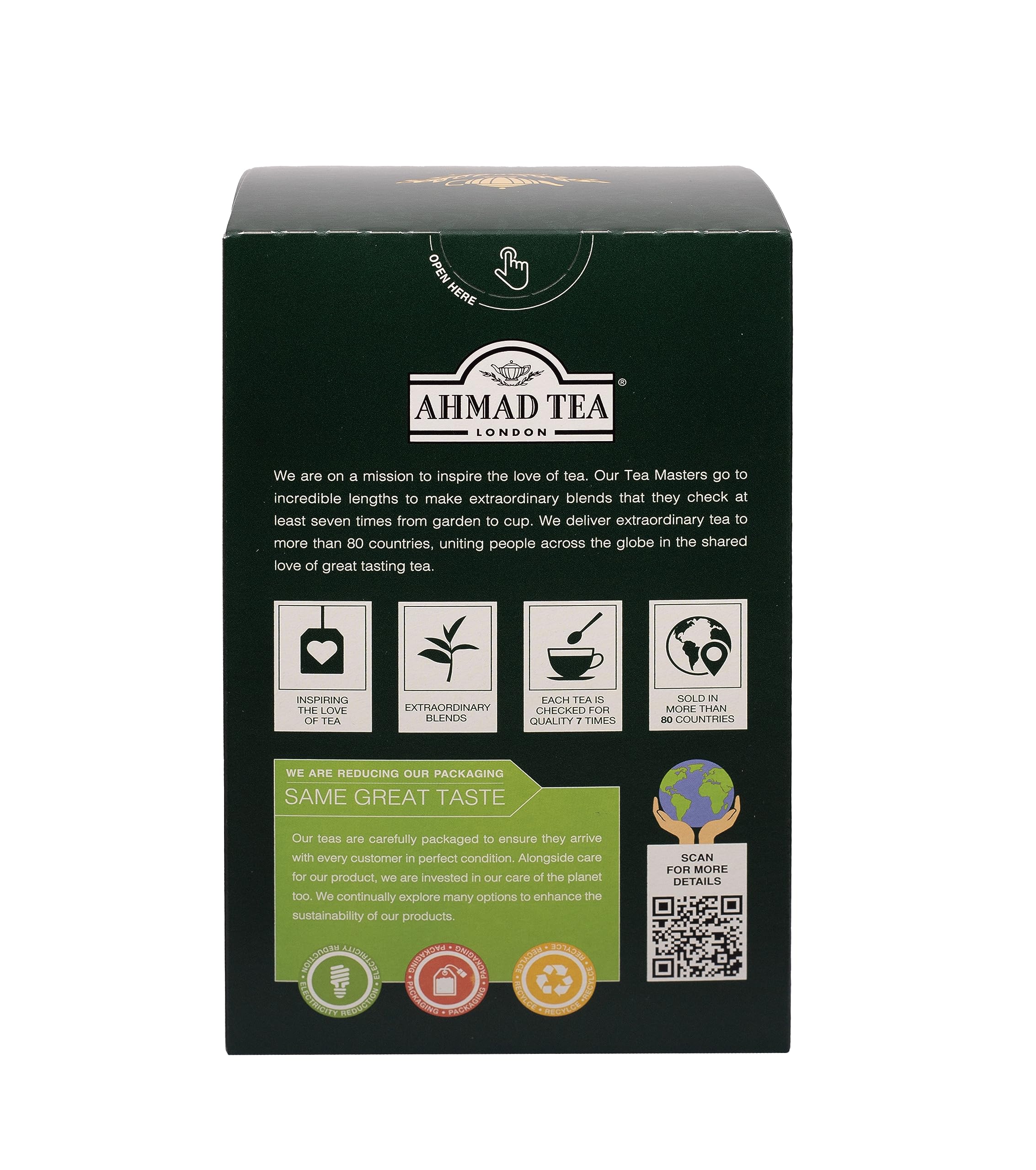 Ahmad Tea medida de porción junto a cuchara para comparar tamaño