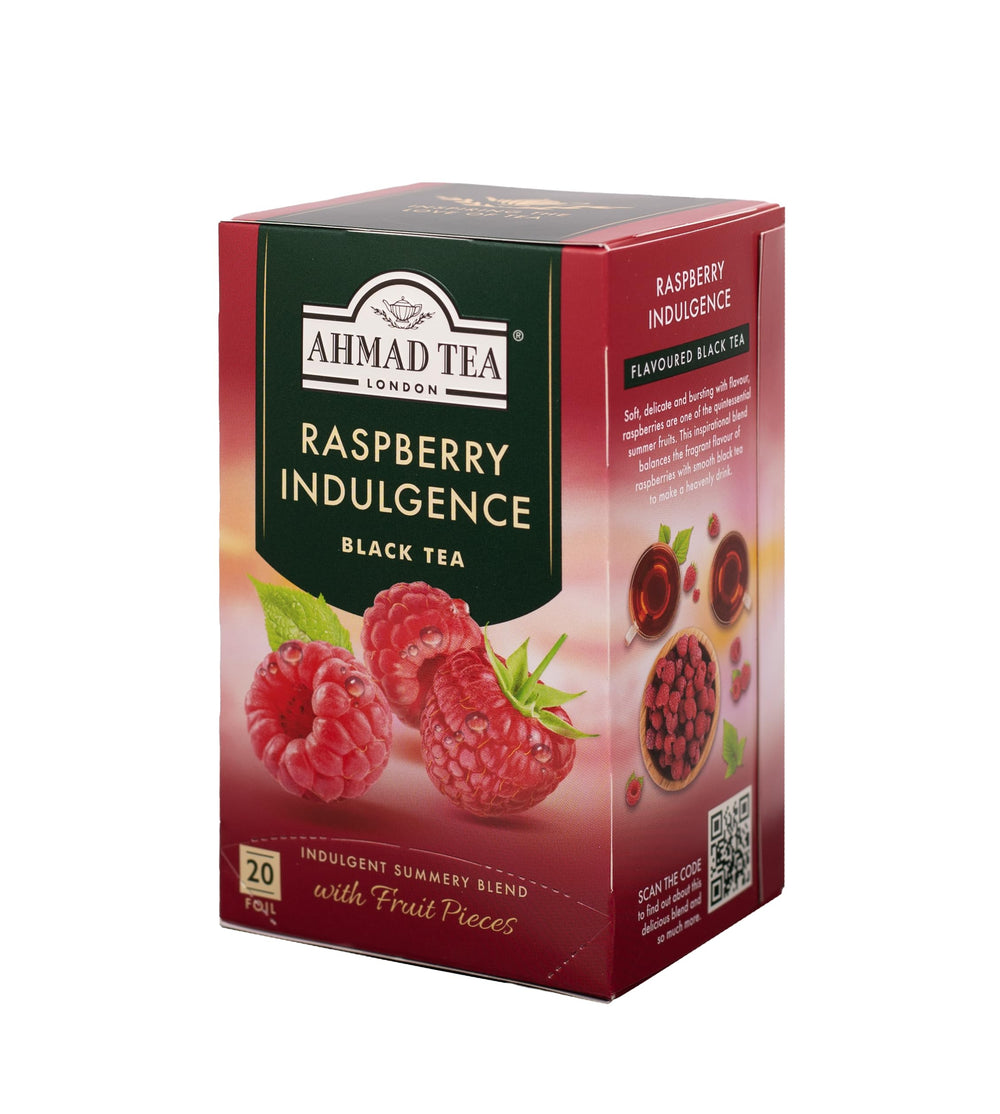 Ahmad Tea primer plano de trozos de frambuesa que realzan el sabor