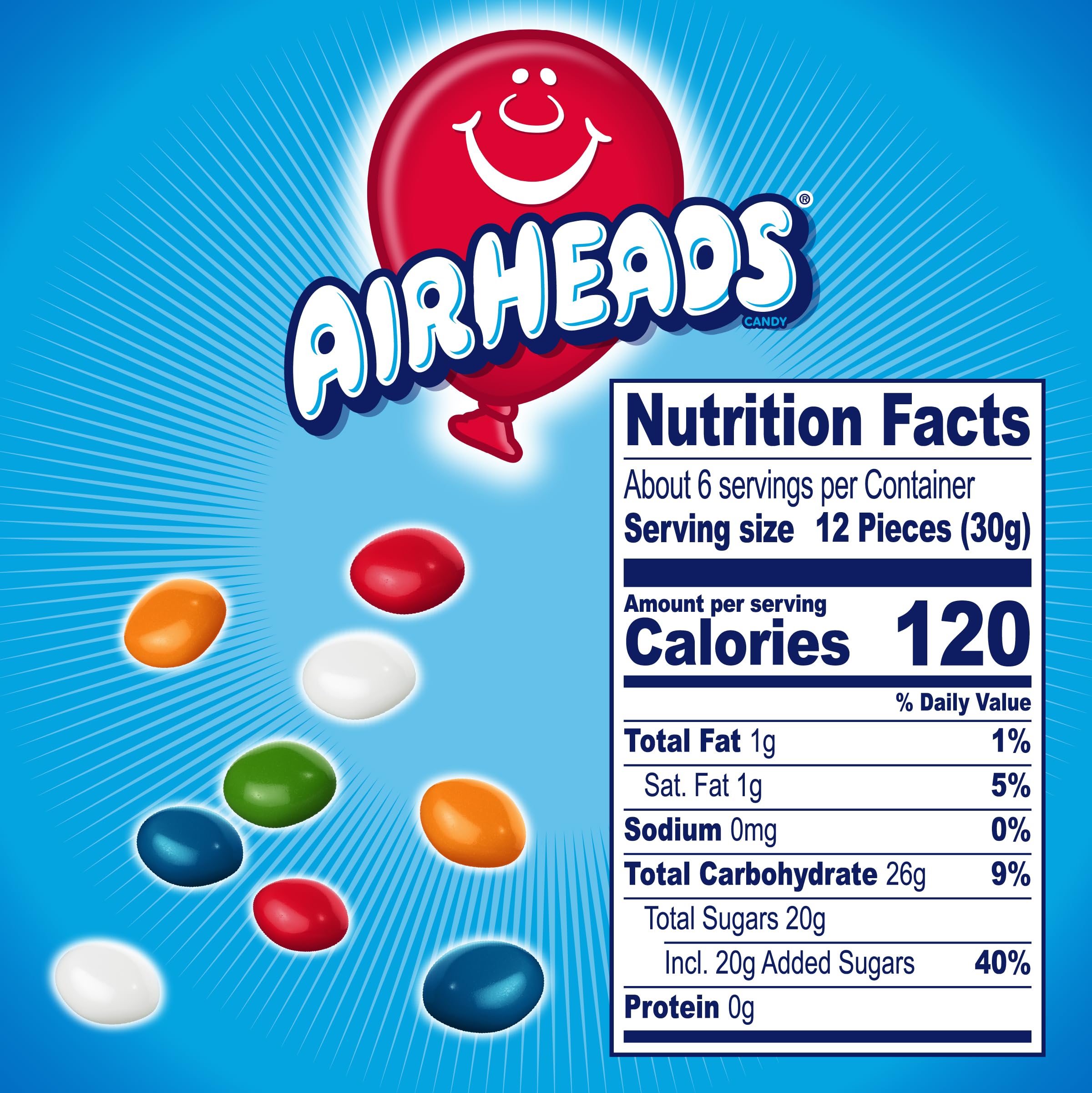 Airheads bolsa abierta con caramelos visibles, facilita repartir en fiestas
