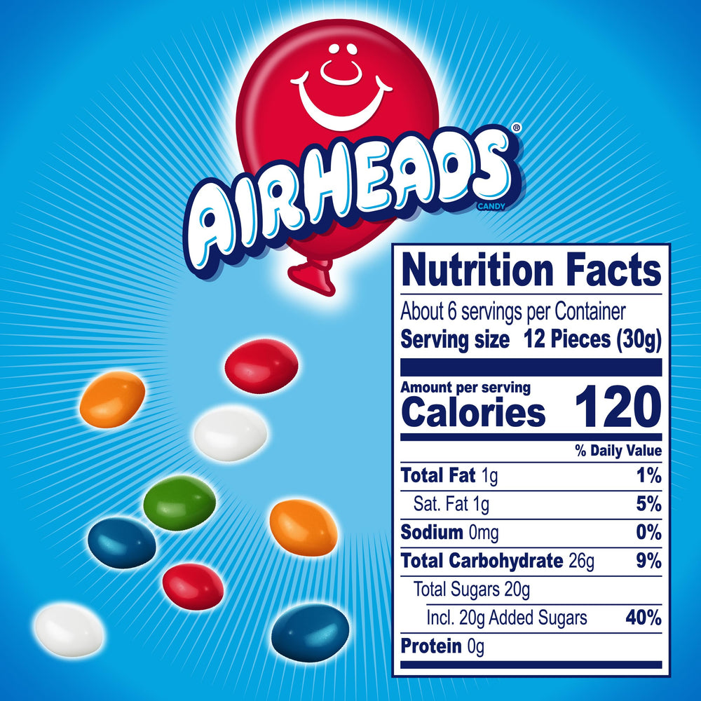Airheads bolsa abierta con caramelos visibles, facilita repartir en fiestas