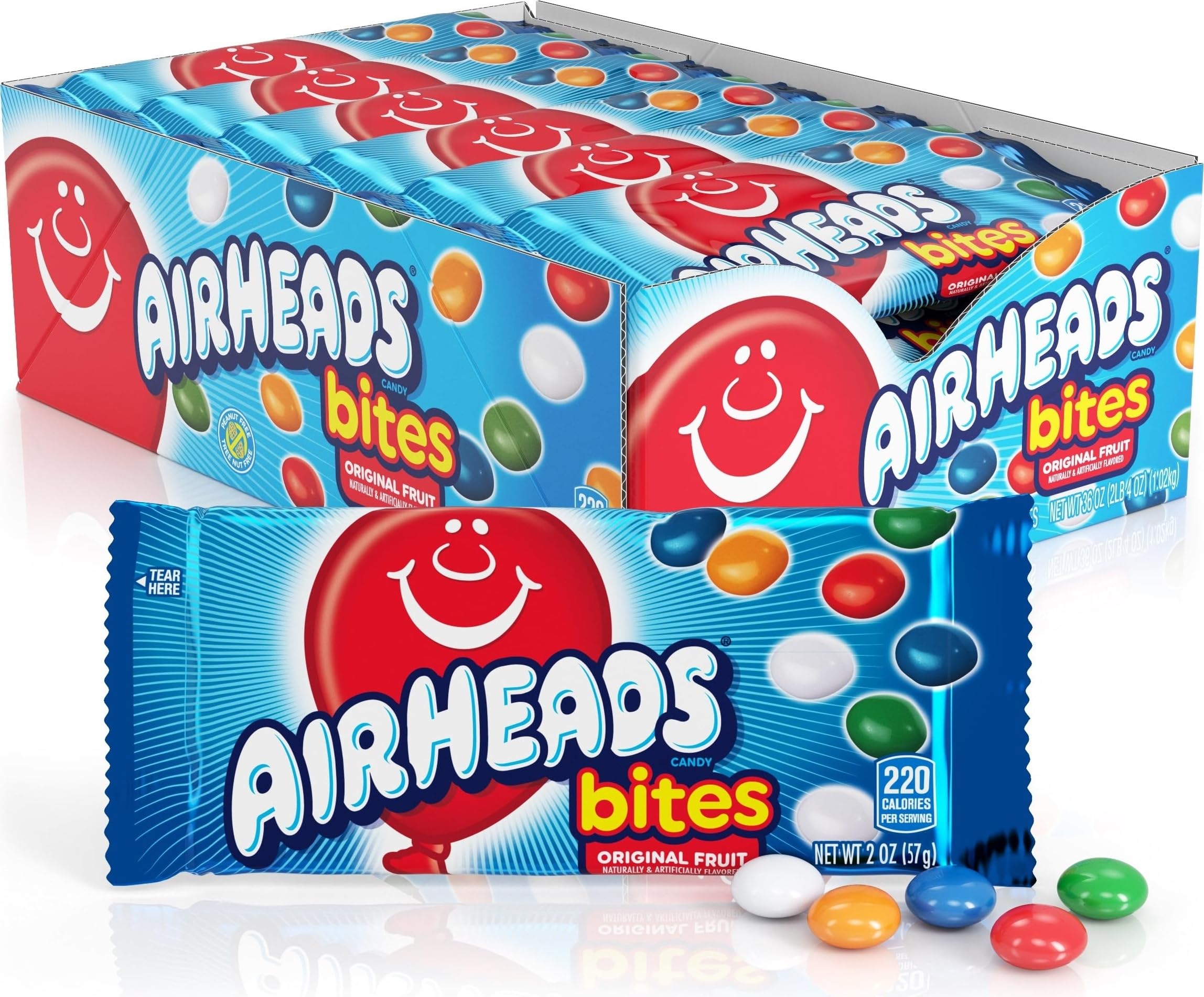 Airheads empaque frontal mostrando el paquete y facilidad para compartir