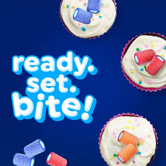 Airheads comparación de tamaño con mano que ilustra porción pequeña y portátil