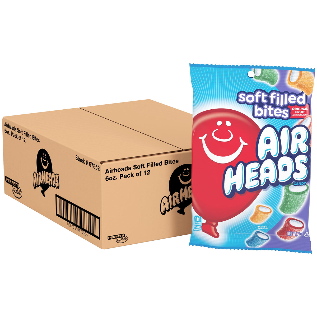 Airheads empaque frontal bolsa individual mostrando porción práctica y colores vivos
