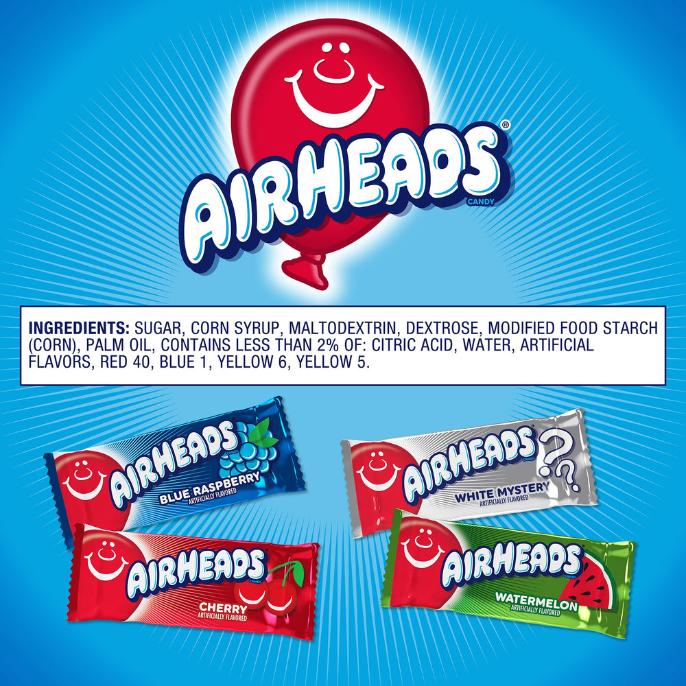 Airheads etiqueta alérgenos mostrando libre de cacahuate y gluten