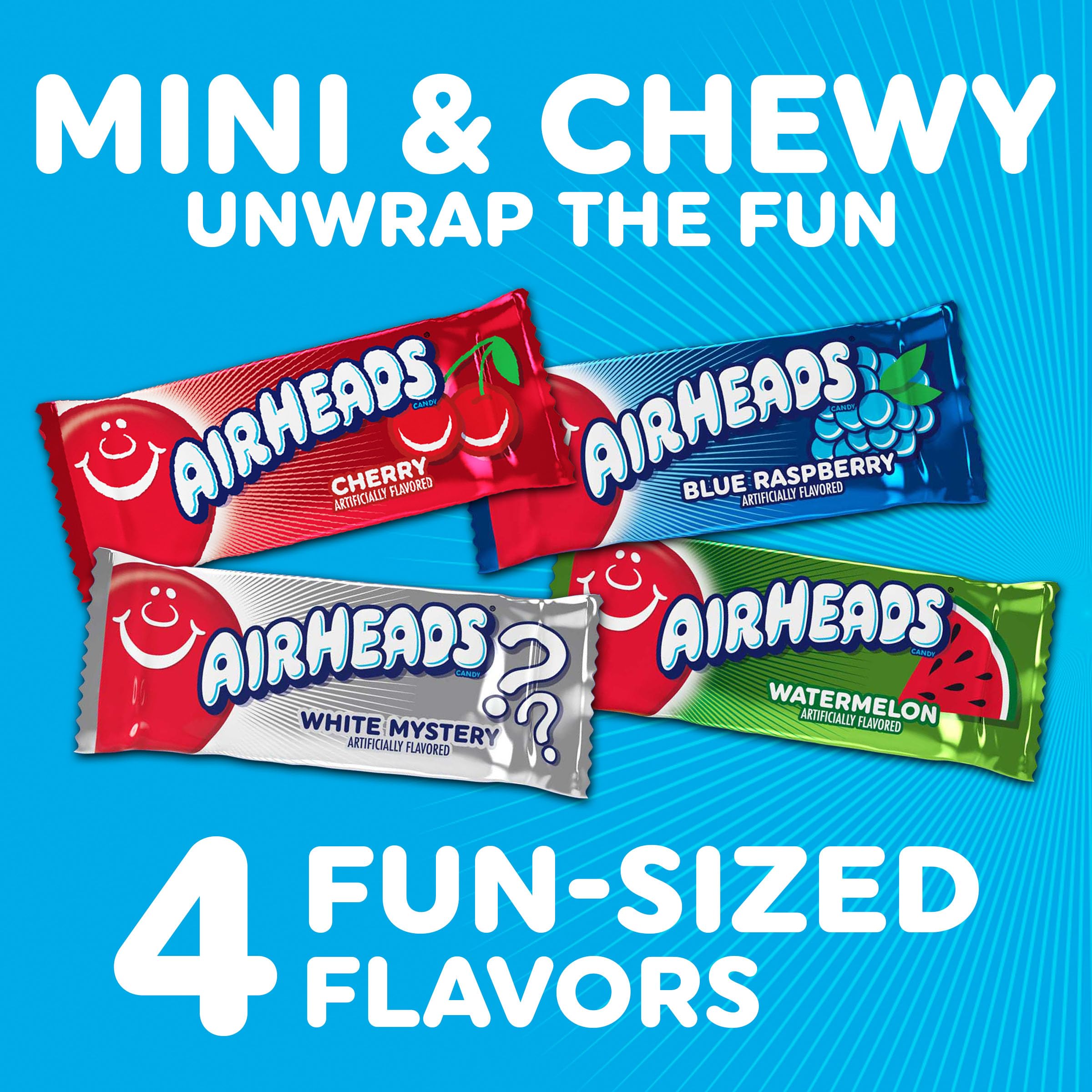 Airheads sabores dispuestos para comparar cereza sandía uva naranja