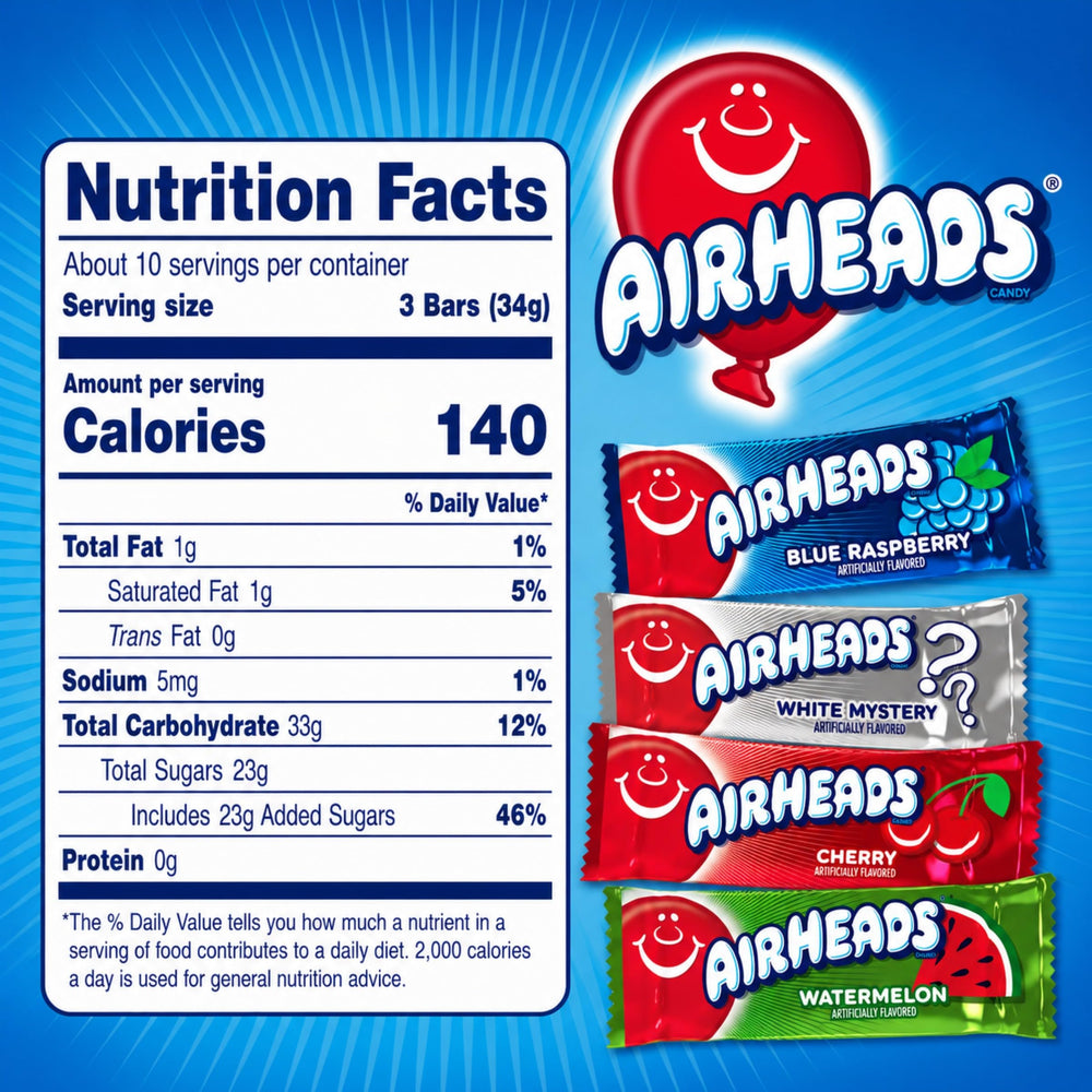 Airheads textura detalle del taffy masticable con beneficio de suavidad
