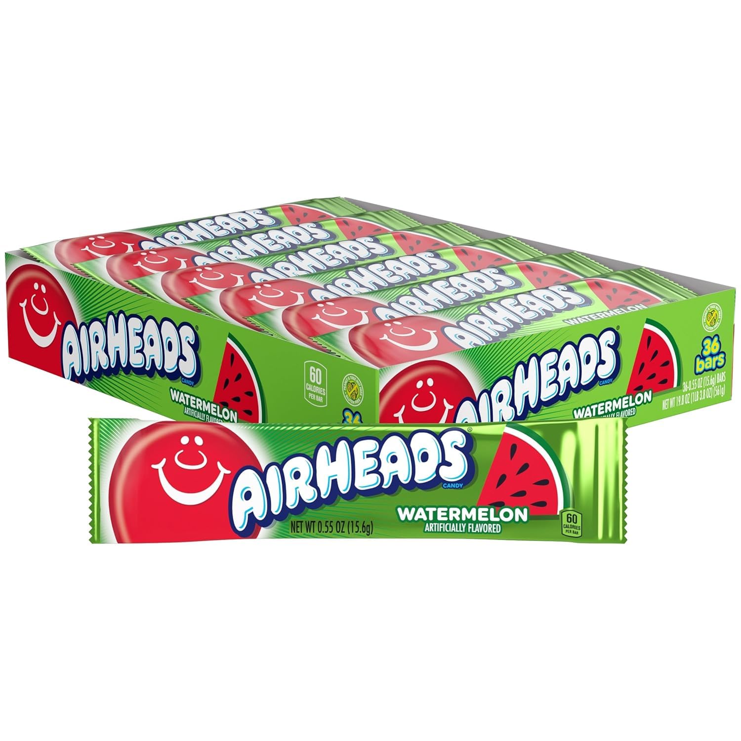Airheads caja frontal Watermelon mostrando 36 barras, ideal para compartir