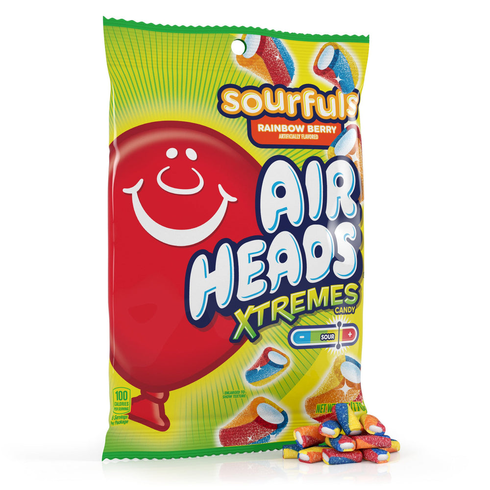 Airheads empaque frontal mostrando bolsas atractivas y fácil compartir