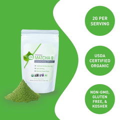 AIYA SINCE 1888 polvo de matcha en primer plano, textura fina y fácil disolución