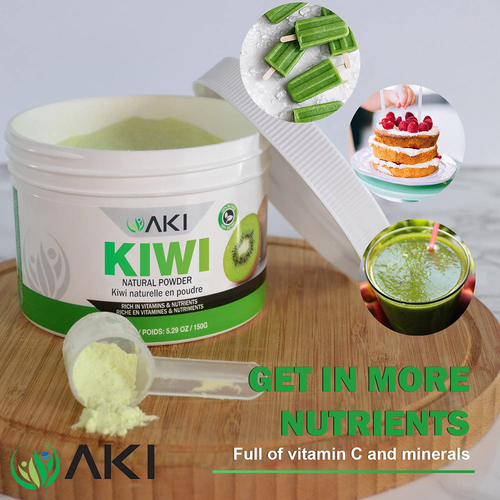 AKI ORGANIC paquete 150 g junto a objetos para ver escala y porción