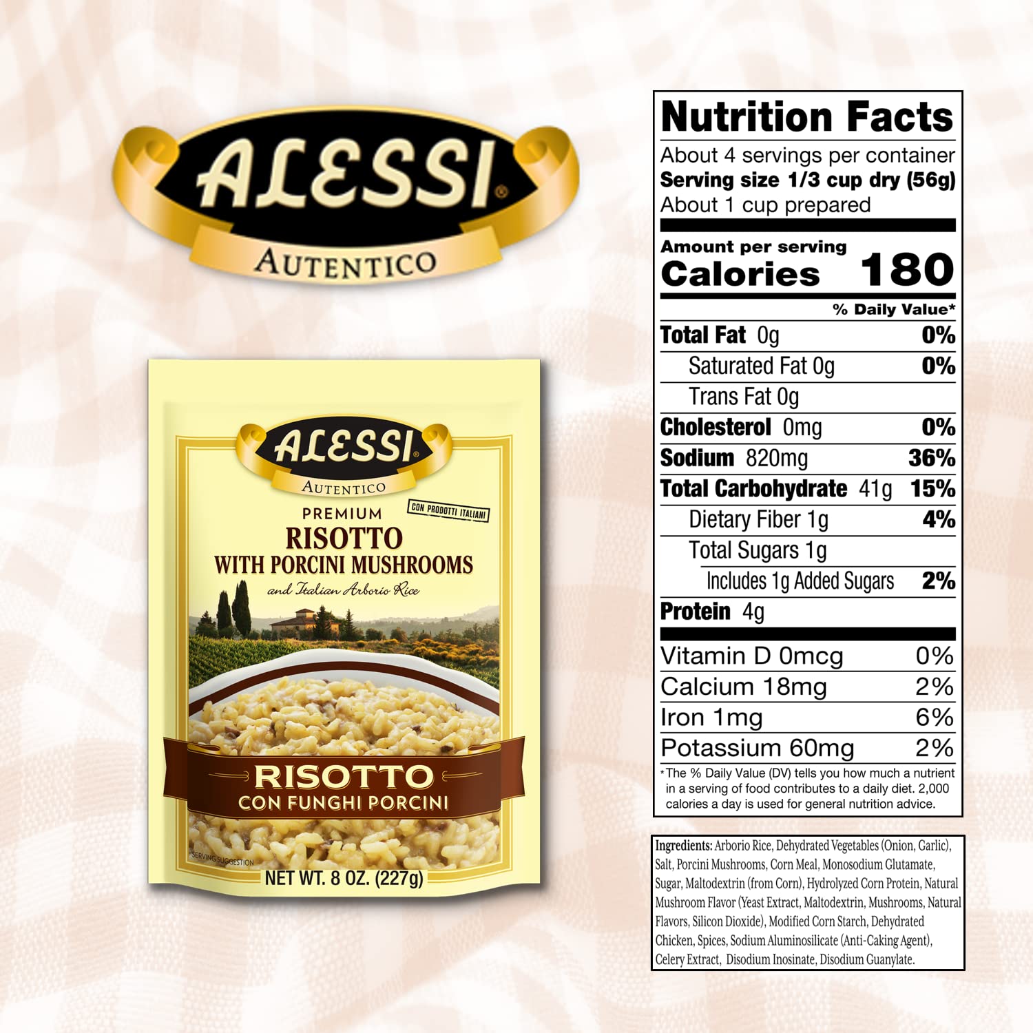 Alessi arroz Arborio primer plano mostrando granos para cremosidad