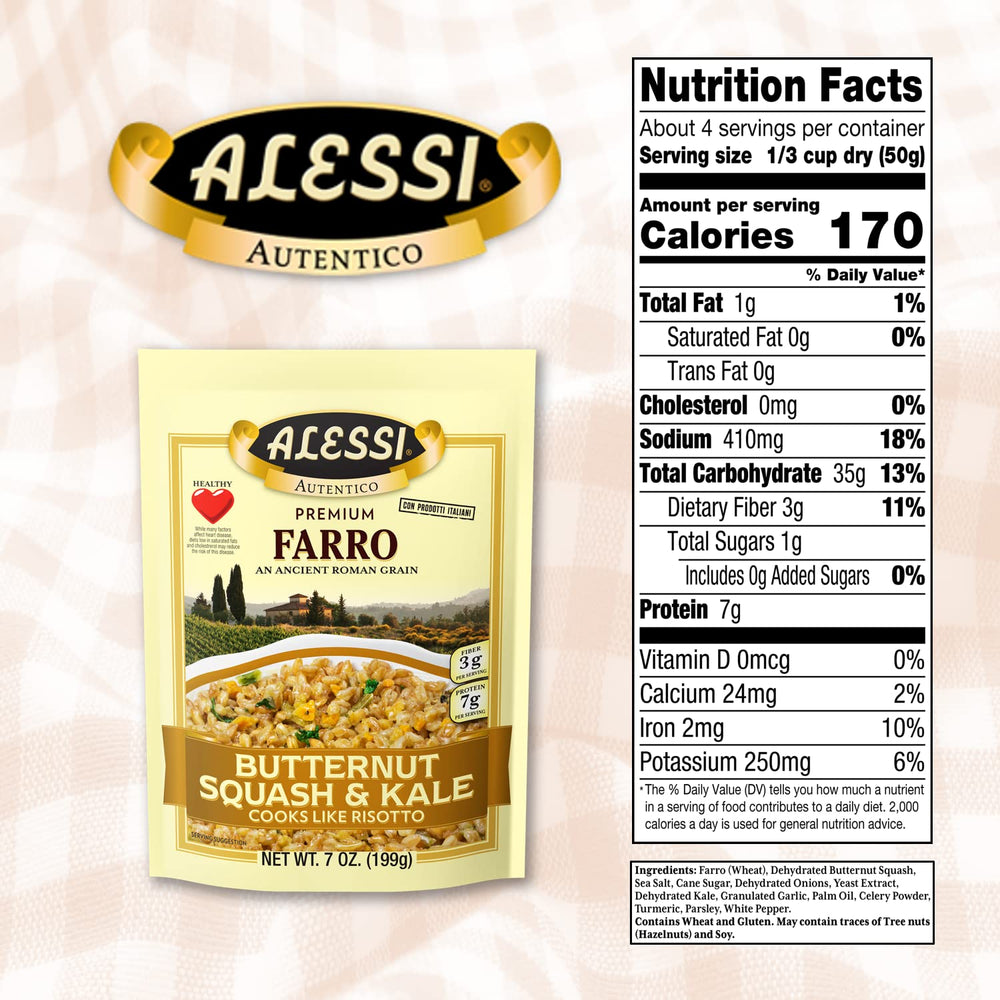Alessi primer plano de la textura del grano de farro que destaca su sabor a nuez y consistencia cremosa
