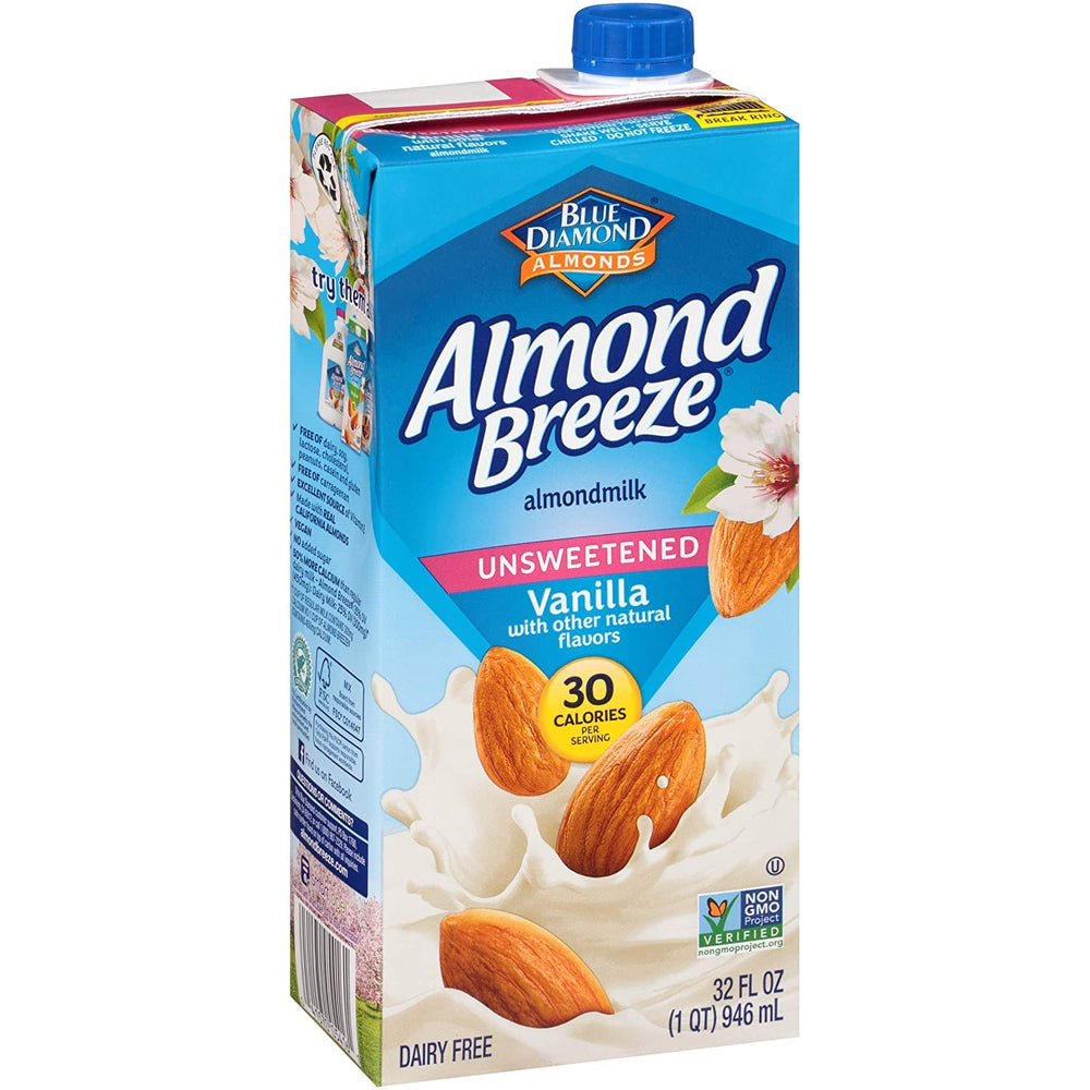 Almond Breeze comparación de tamaño para visualizar volumen de 32 onzas