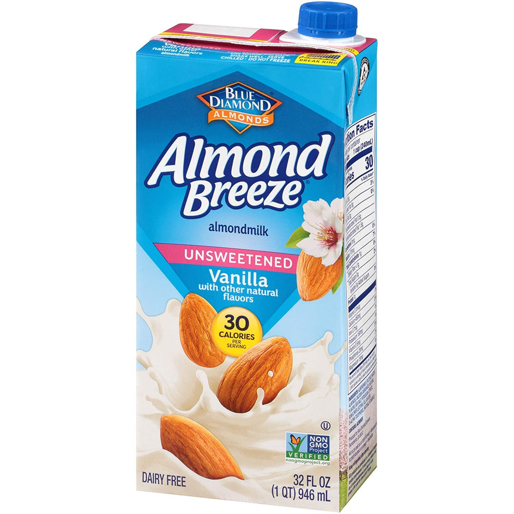Almond Breeze primer plano de ingredientes resaltando almendras reales