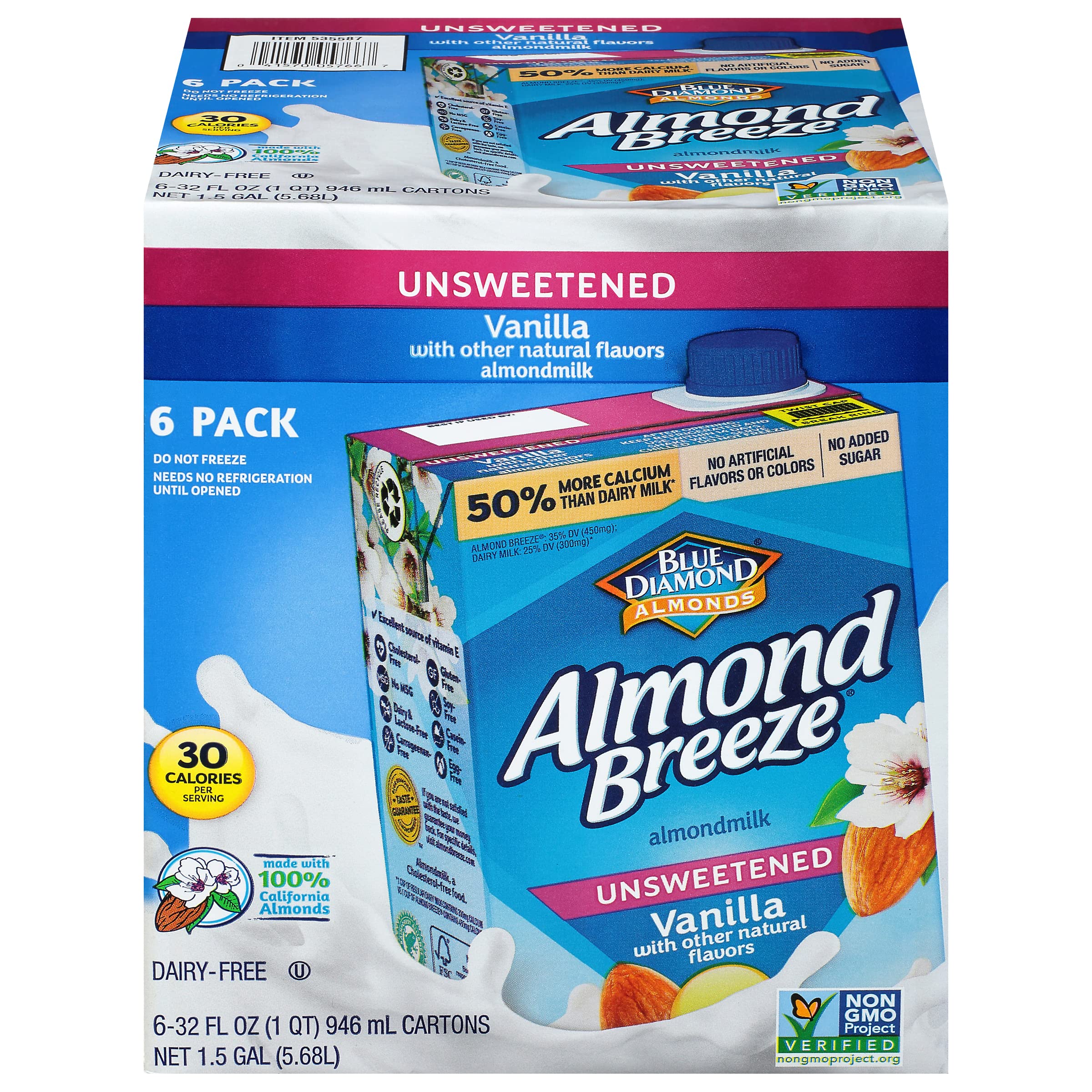 Almond Breeze vista frontal del pack mostrando la marca y beneficio práctico