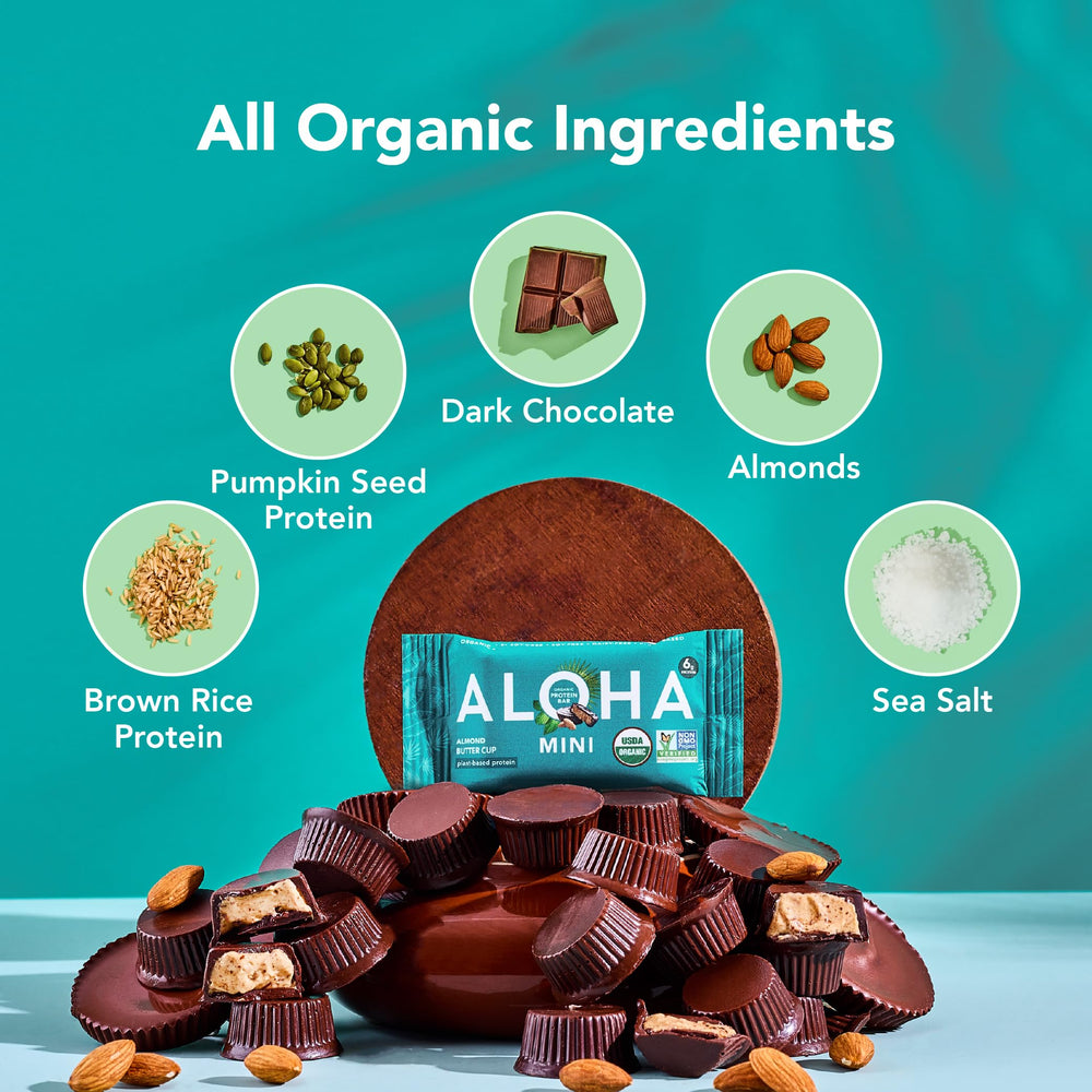 ALOHA primer plano de chips de chocolate resaltando sabor intenso y calidad orgánica