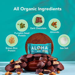 ALOHA primer plano de chips de chocolate resaltando sabor intenso y calidad orgánica