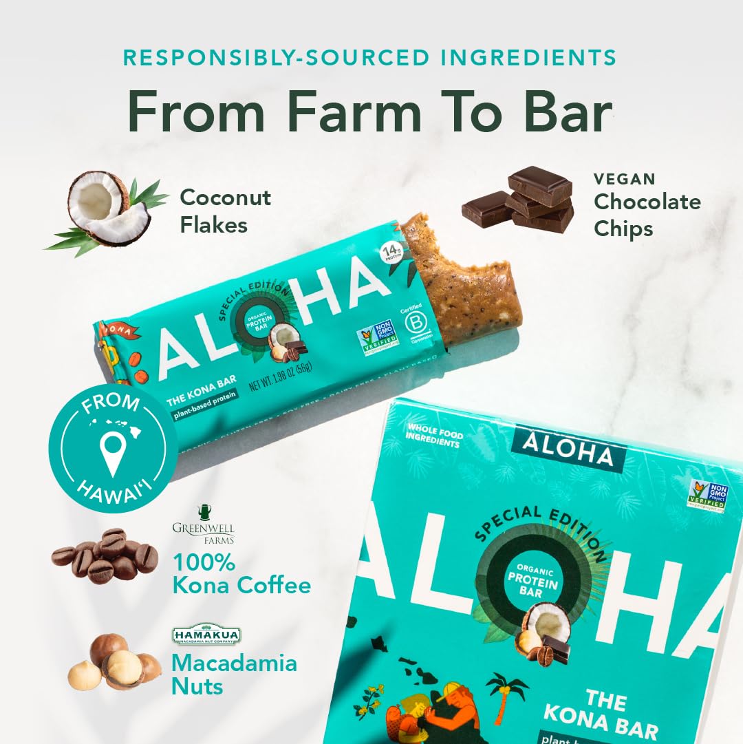 ALOHA primer plano de café Kona y macadamia, beneficio de origen auténtico
