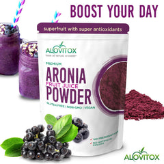 Alovitox vaso con batido morado mostrando mezcla homogénea