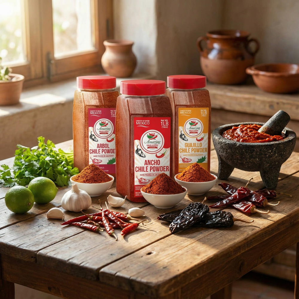 Amazing Chiles & Spices etiqueta y datos del producto mostrando información y confianza