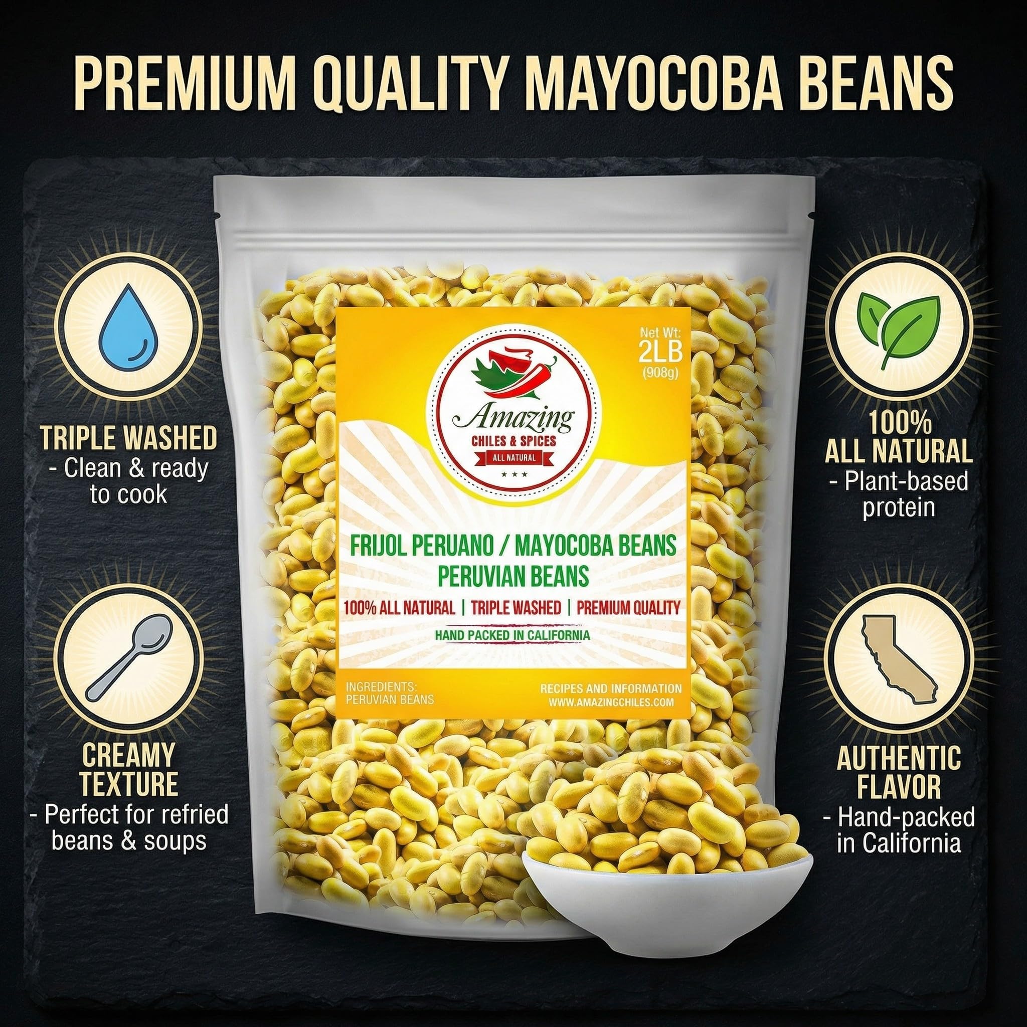 Amazing Chiles & Spices bolsa de 2 lb junto a objeto para comparar tamaño
