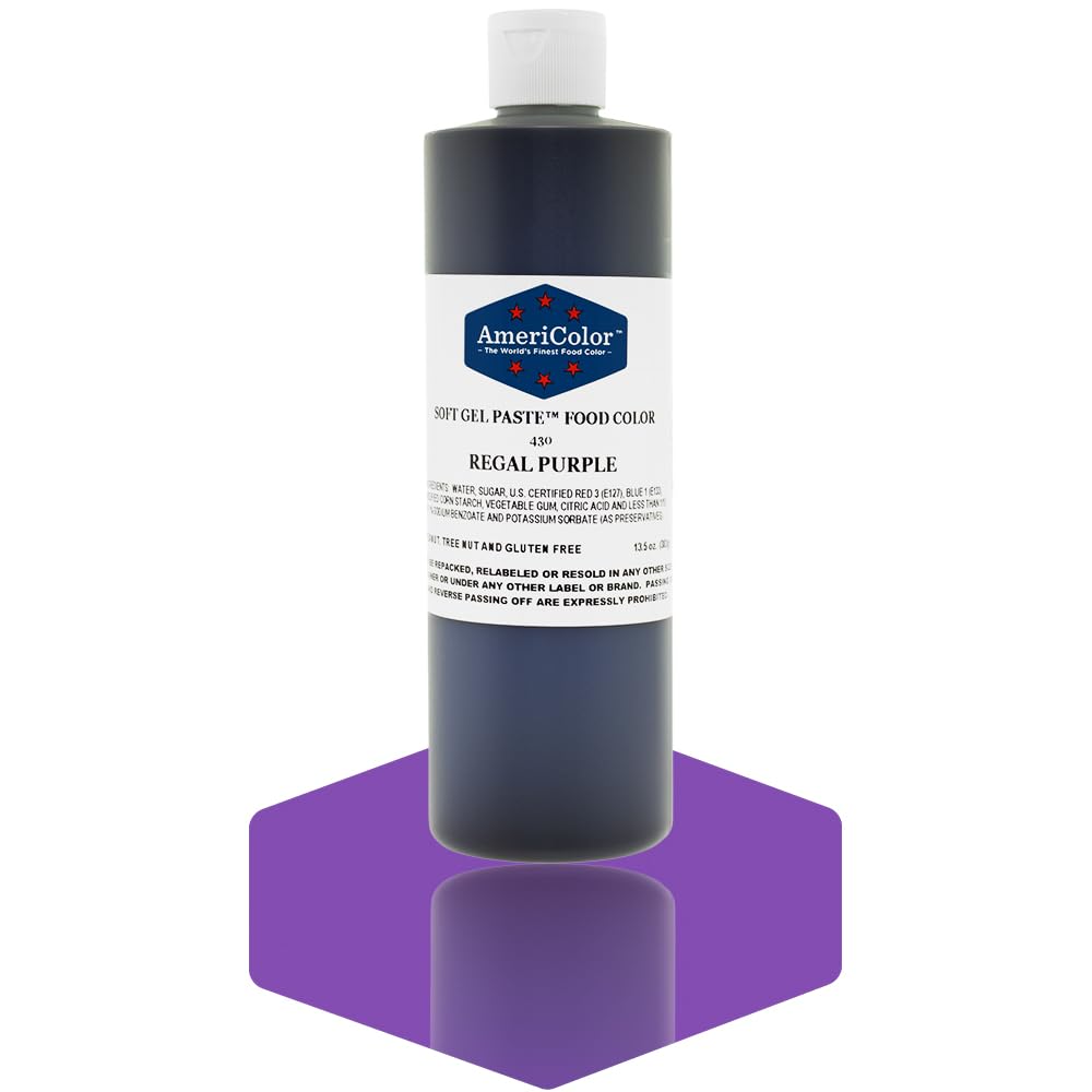 AmeriColor Regal Purple envase frontal mostrando el color y tamaño 13.5 oz para repostería