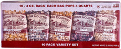 Amish Country Popcorn frente con 10 paquetes mostrando variedad y conveniencia