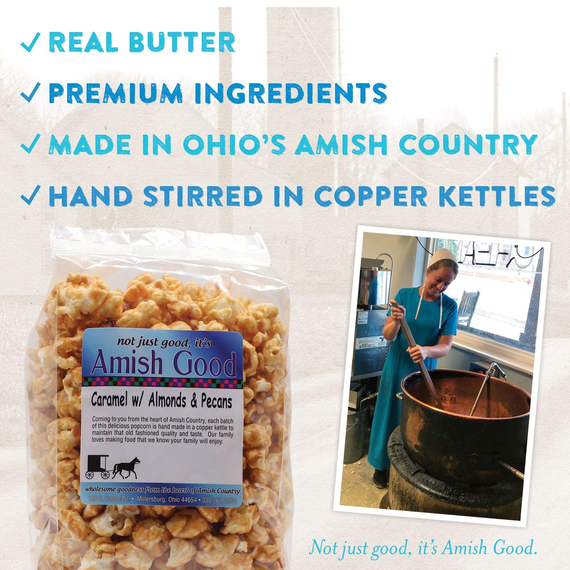 Amish Good palomitas servidas en un cuenco listas para compartir