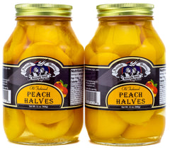 Amish Wedding frascos frontales mostrando pack de dos 32 oz con duraznos listos para usar