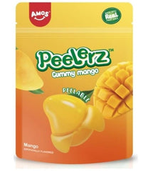 Amos Peelerz Gummy Mango primer plano de la textura masticable y jugosa