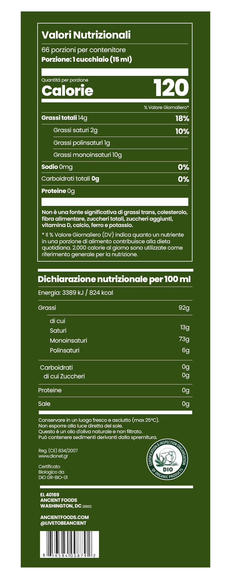 Ancient Foods detalle de etiqueta orgánica que asegura origen y pureza