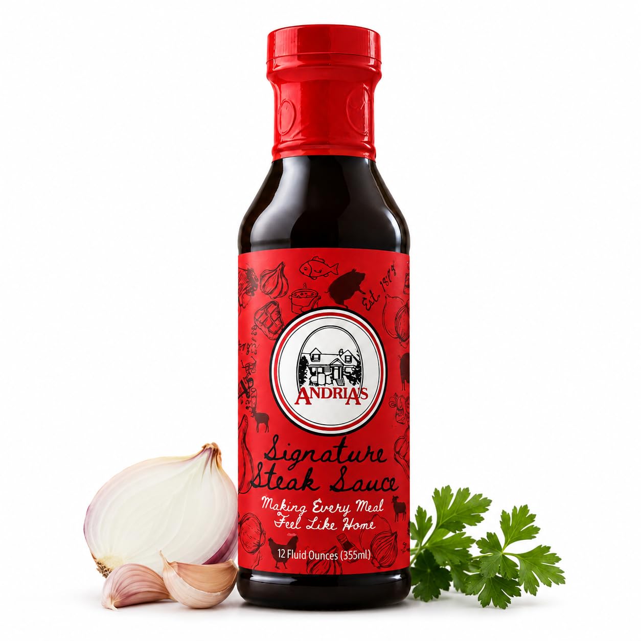 Andria's etiqueta que destaca receta familiar desde 1978 como garantía de tradición
