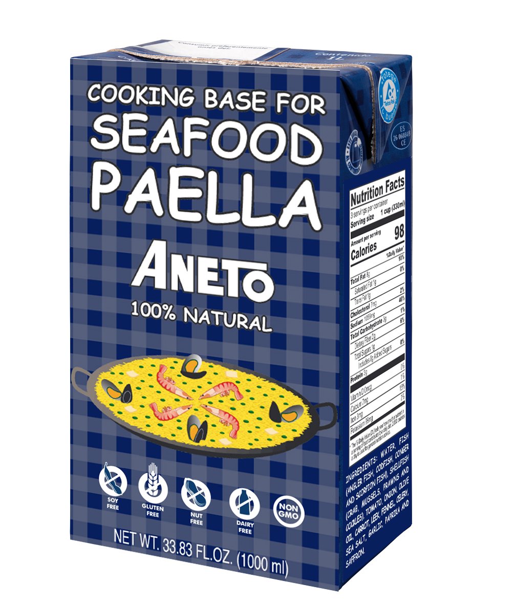 Aneto caldo base paella frente con etiqueta visible y beneficio sabor auténtico