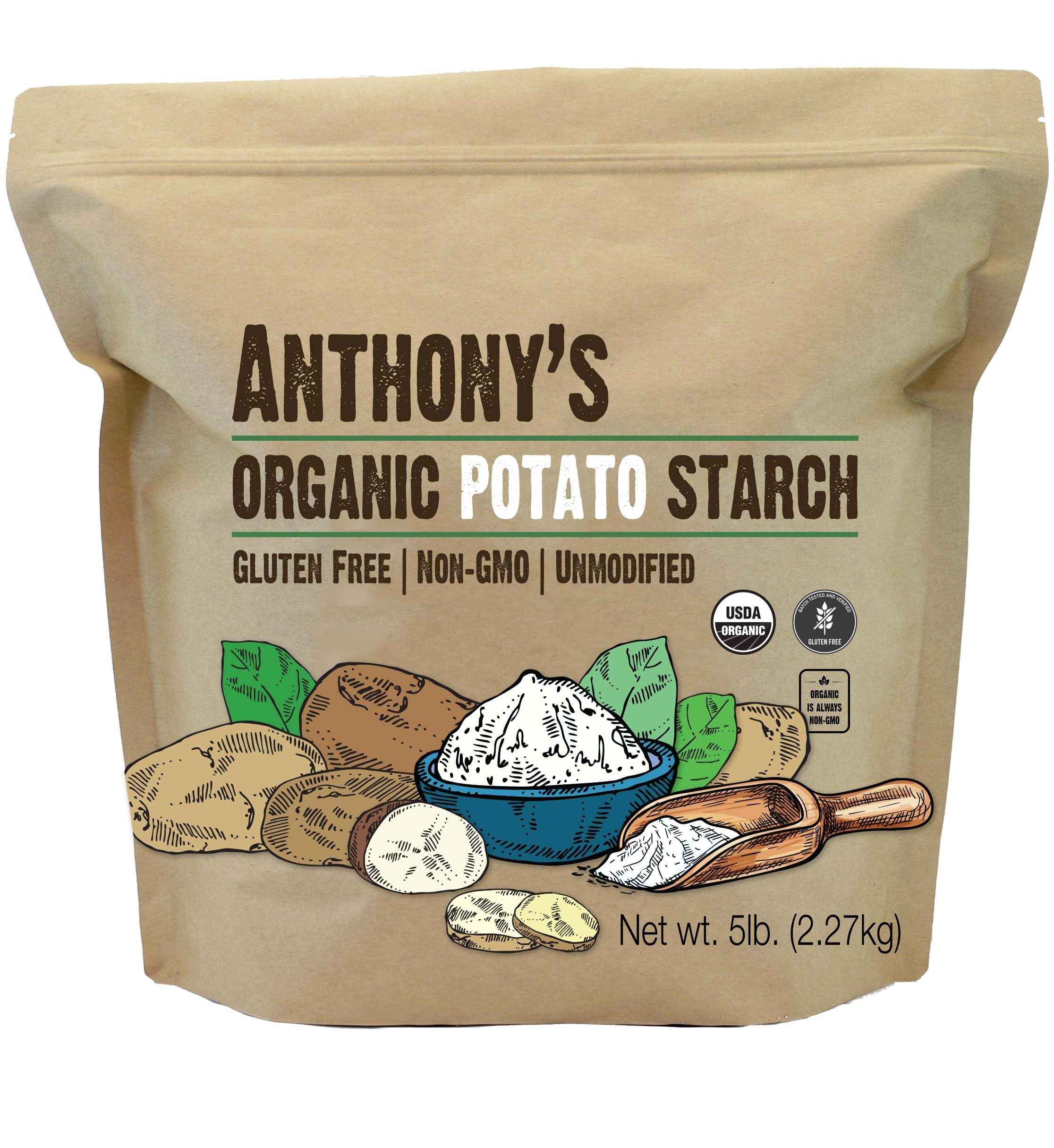 Anthony's almidón de papa envase frontal mostrando etiqueta orgánica y sin gluten