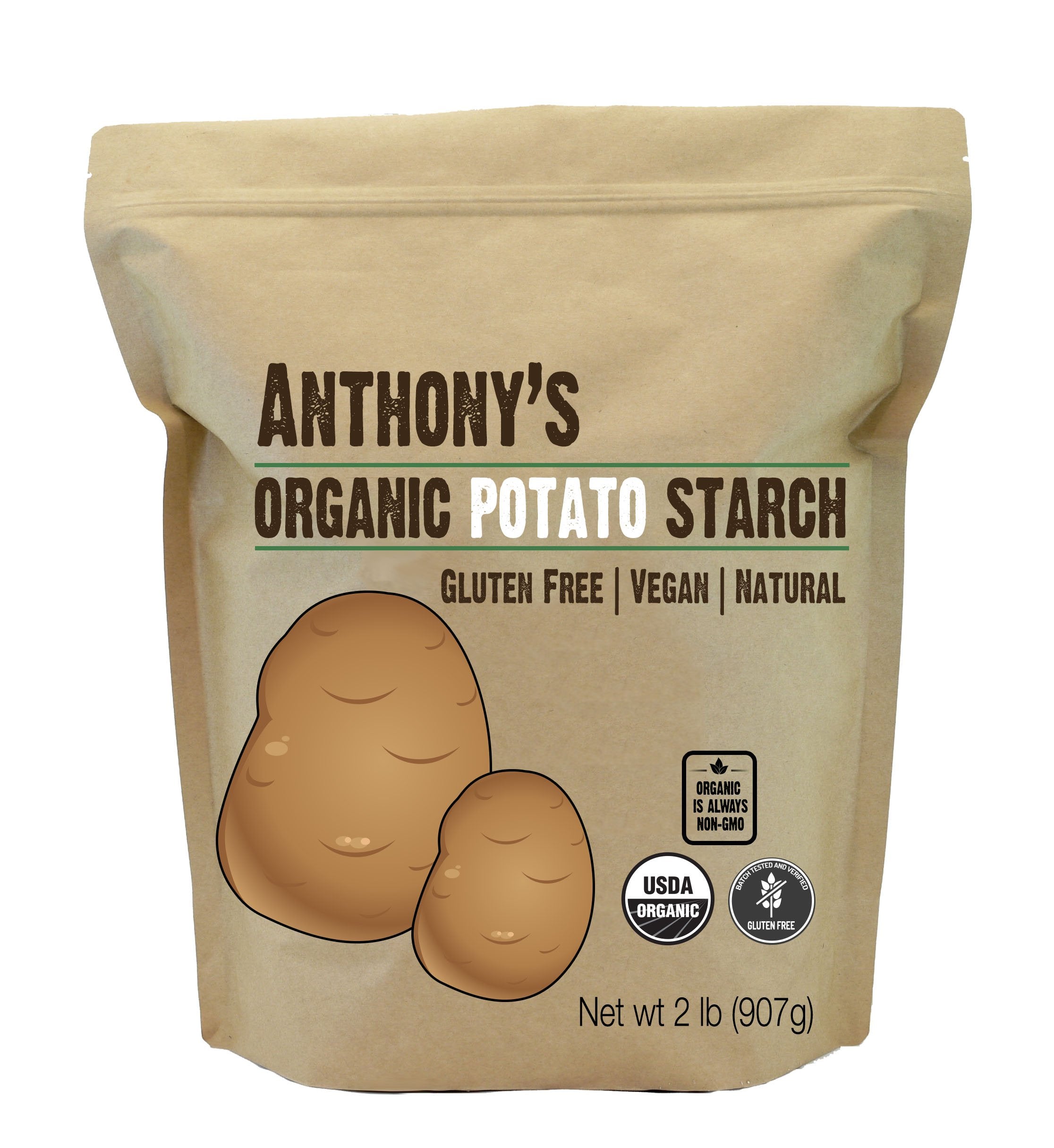 Anthony's almidón de patata frente del empaque que muestra producto orgánico