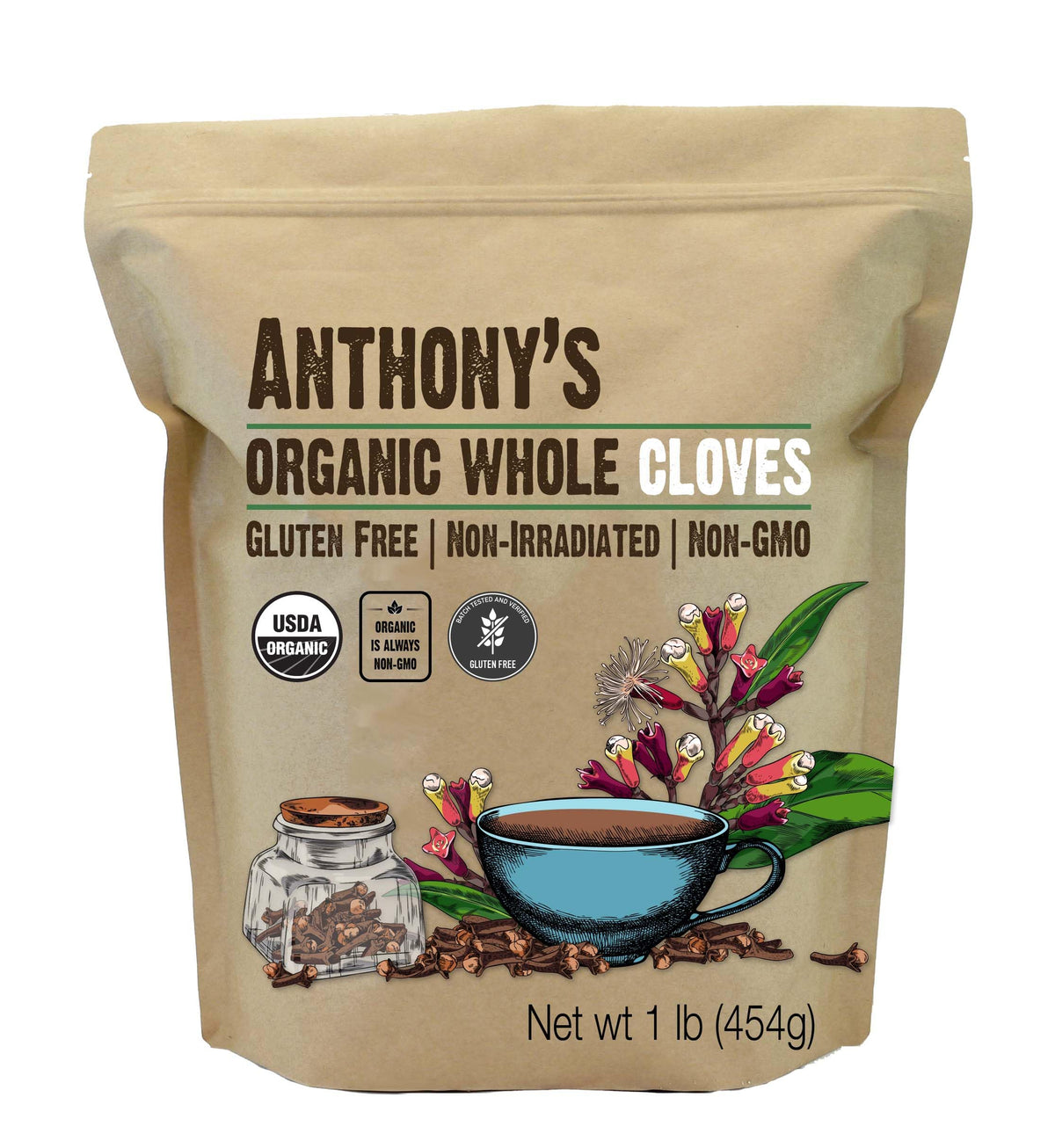 Anthony's paquete frontal que muestra clavos enteros y etiquetado claro