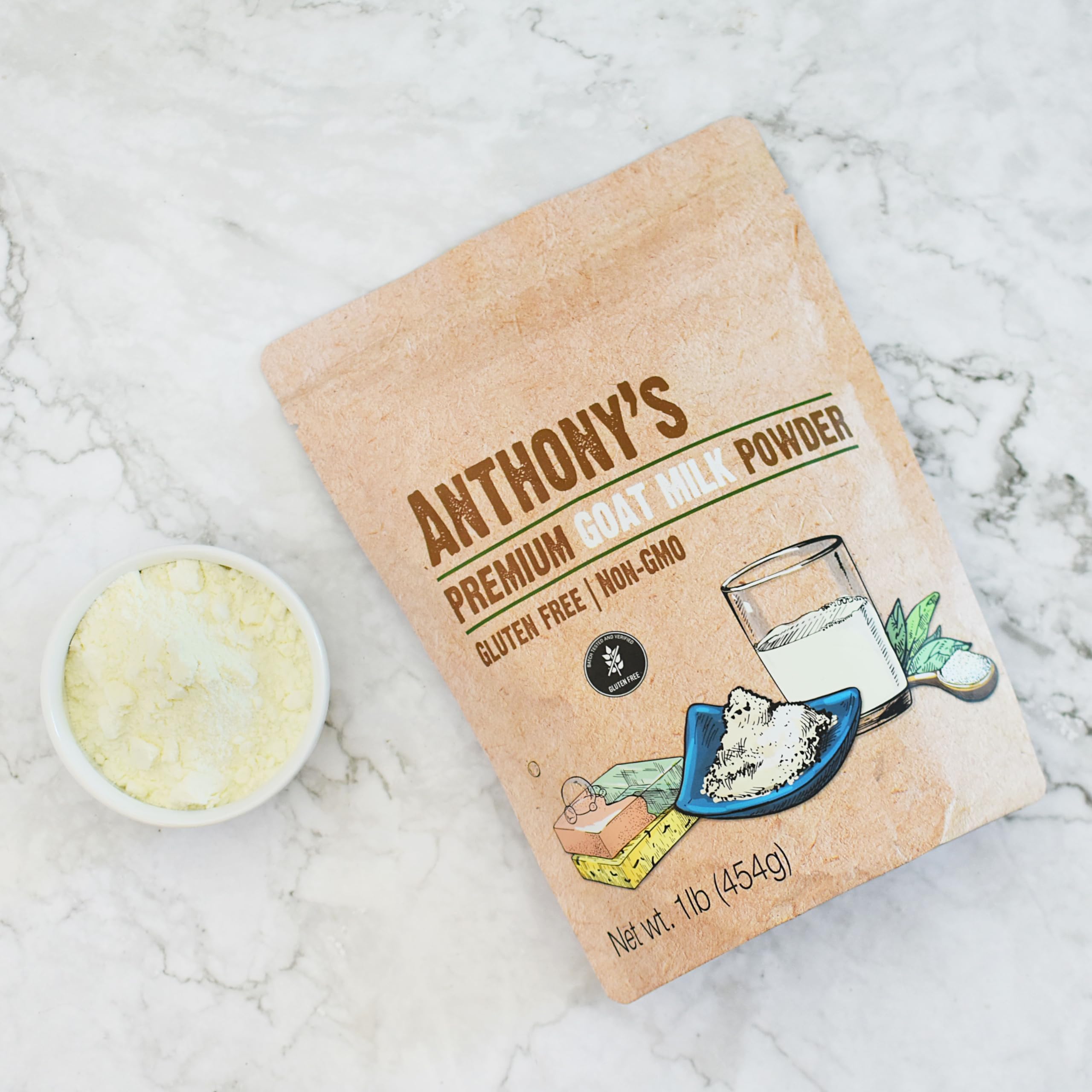 Anthony's comparación de tamaño del envase de 1 lb para referencia de porciones