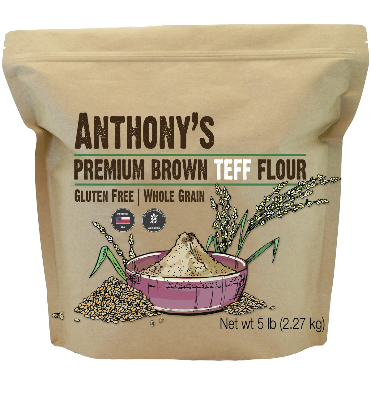 Anthony's empaque frontal de teff integral, demuestra confianza y pureza