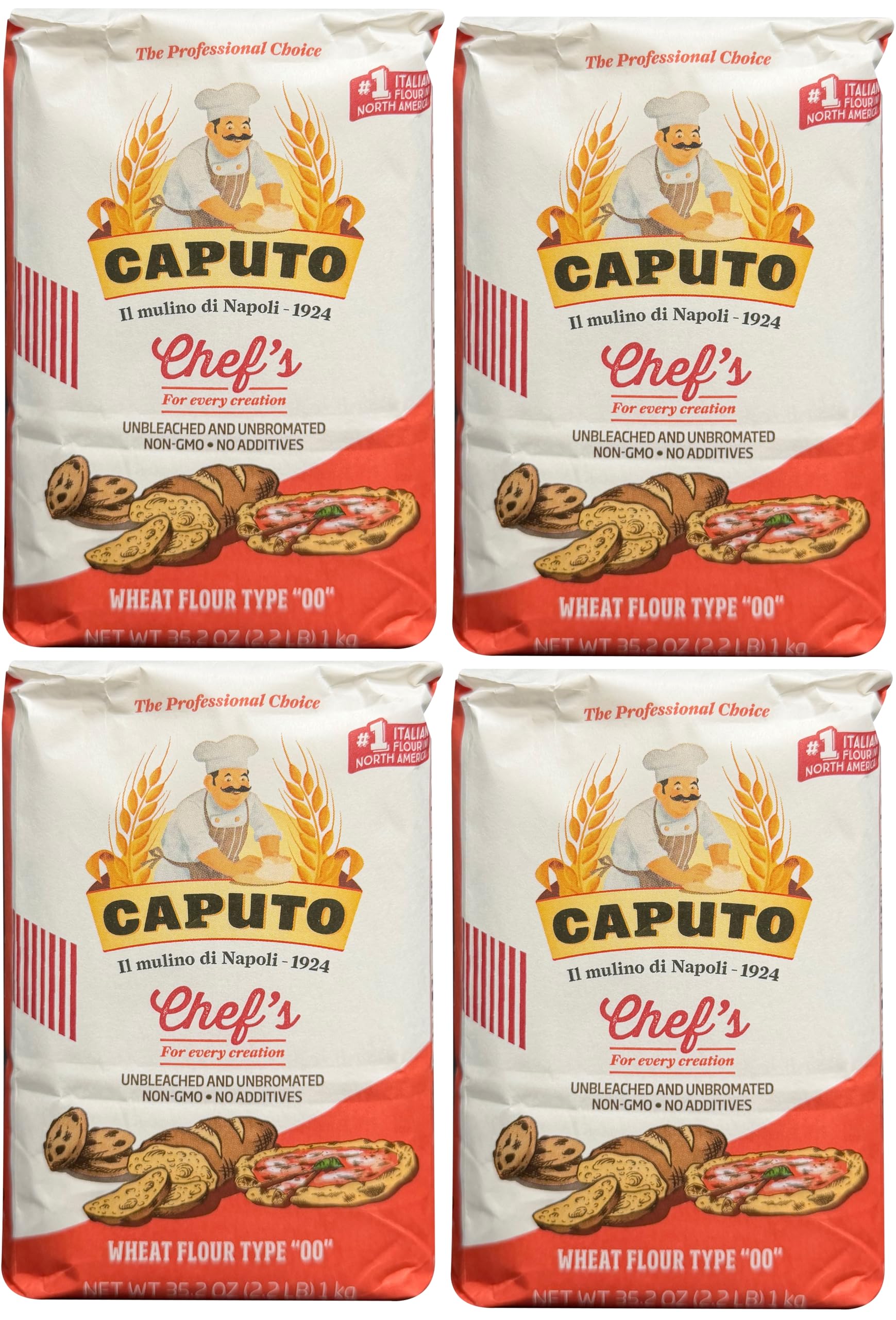 Antimo Caputo pack frontal mostrando las cuatro bolsas, ideal para repostería profesional