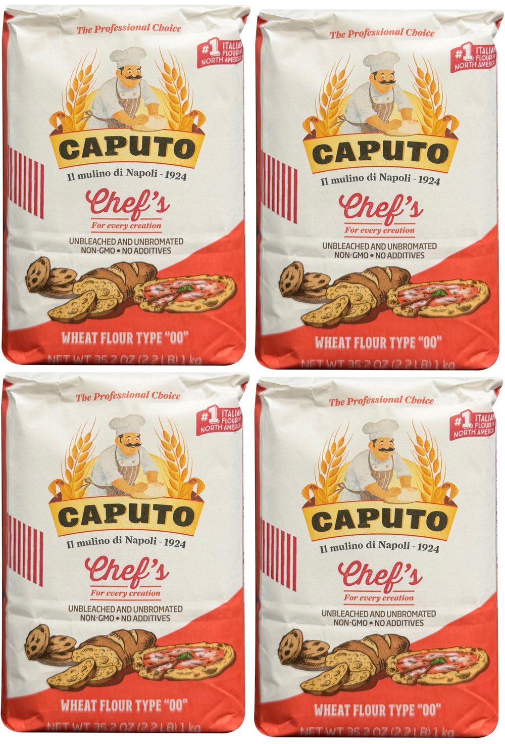 Antimo Caputo pack frontal mostrando las cuatro bolsas, ideal para repostería profesional